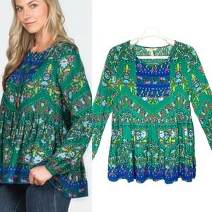 Matilda Jane Evergreen Floral Print Baby Doll Rayon Blouse Top Size Medium